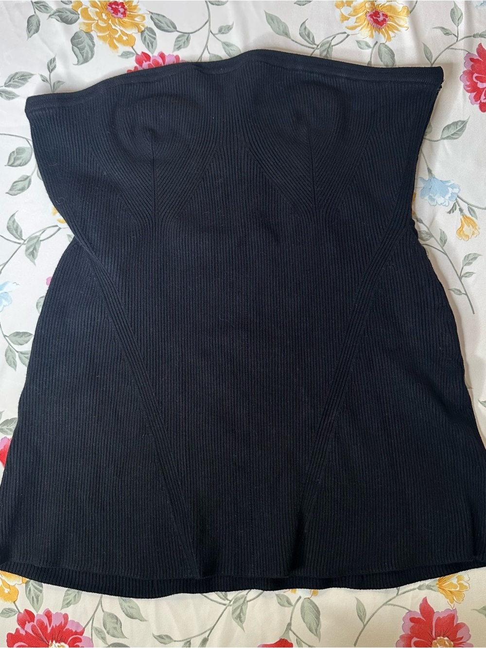 MAEVE BY ANTHROPOLOGIE | Strapless Black Ribbed Bodycon Top | Good Cond | Size L